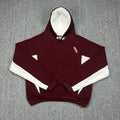 Mertra Contrast Colorblock Fleece Hoodie - Burgundy/White