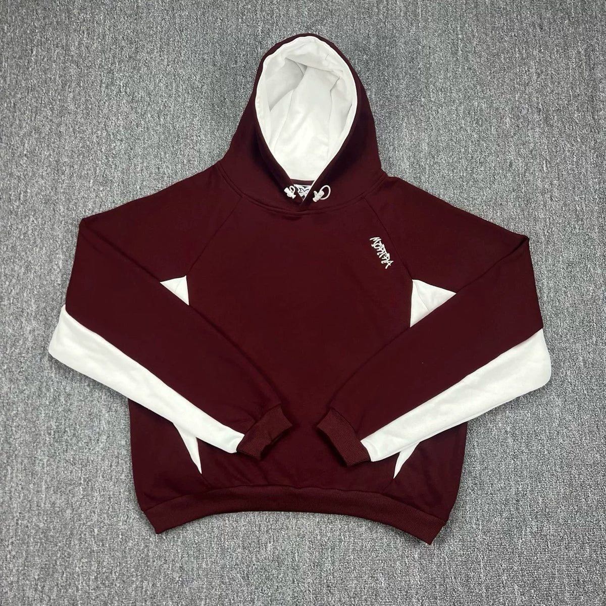 Mertra Contrast Colorblock Fleece Hoodie - Burgundy/White