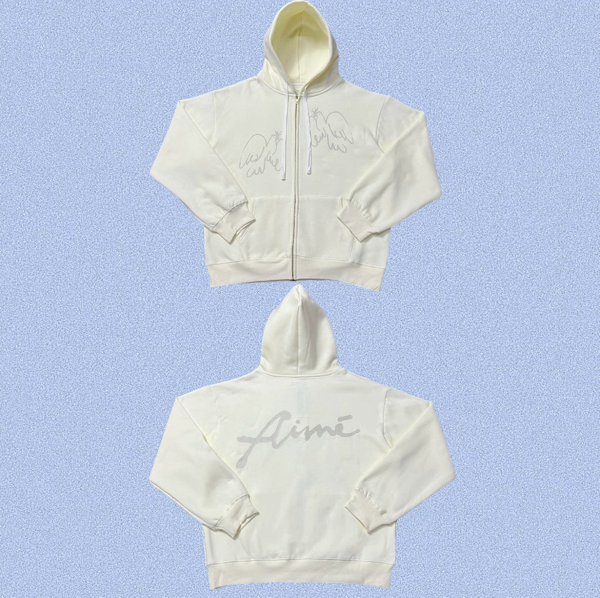Aimé Leon Dore Angel Wing Cursive Zip-Up Hoodie - Cream