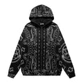 VALEFOREVER Black White Bandana Paisley Full Print Zip Hoodie
