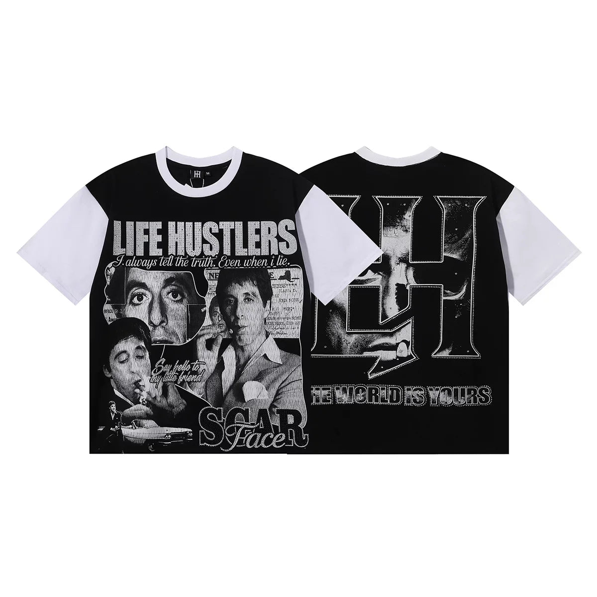 Life Hustlers Scarface Movie Collage Contrast Tee - Black/White