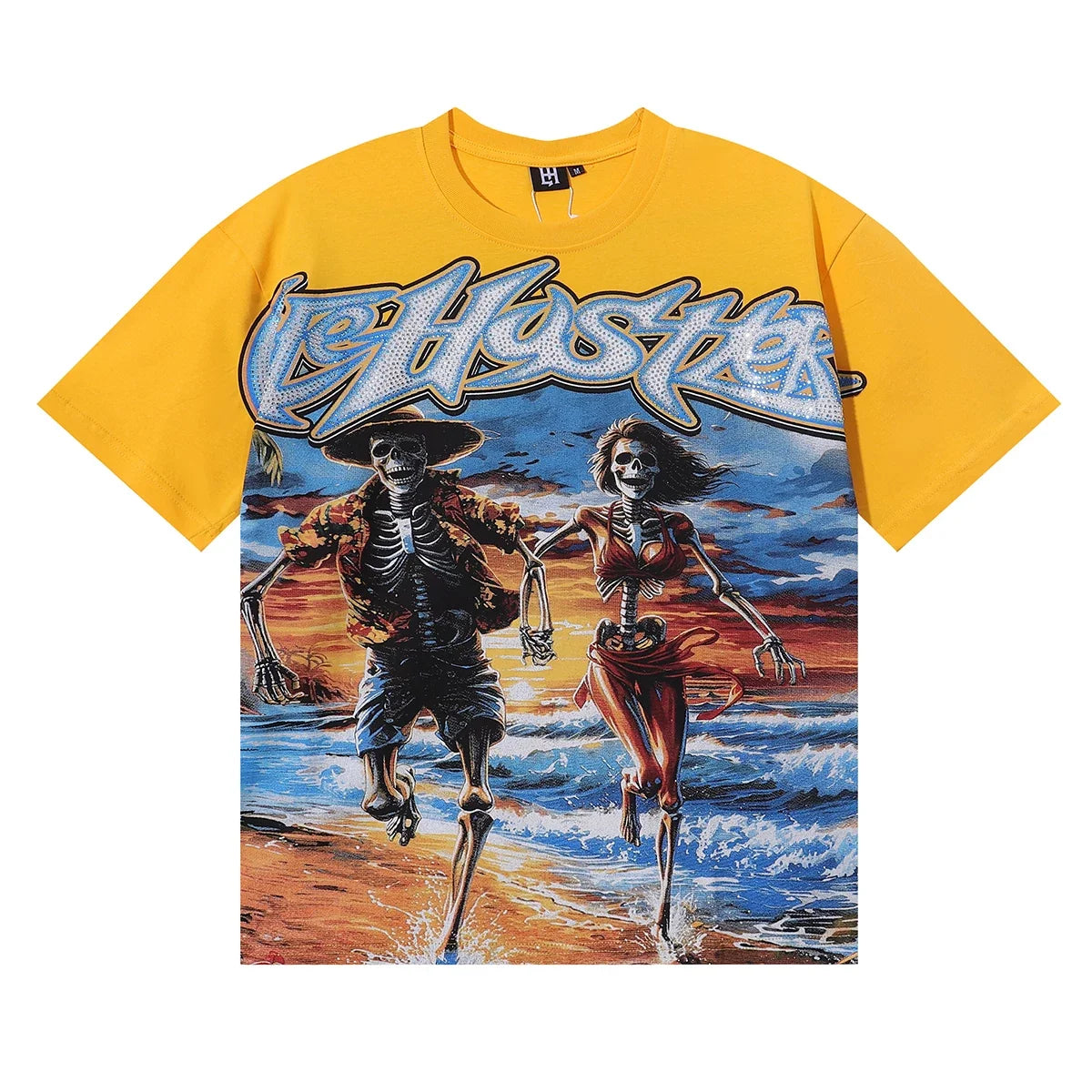 Life Hustlers Skeleton Couple Graphic Tee - Yellow