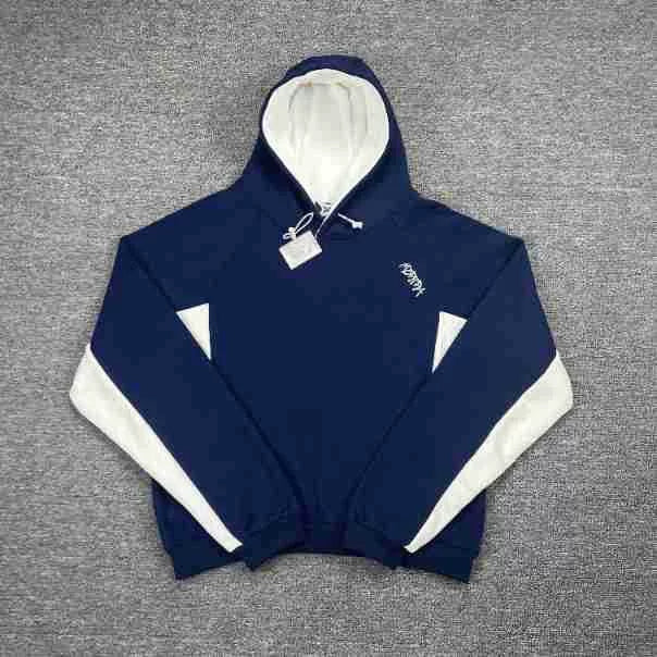 Mertra Contrast Colorblock Fleece Hoodie - Navy Blue/White