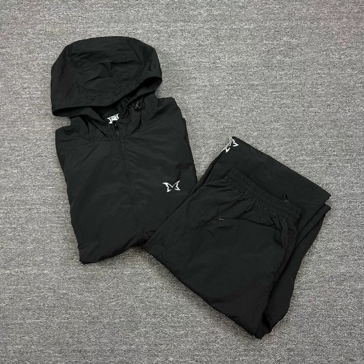 Mertra Patterned Panel Technical Tracksuit Set - Black