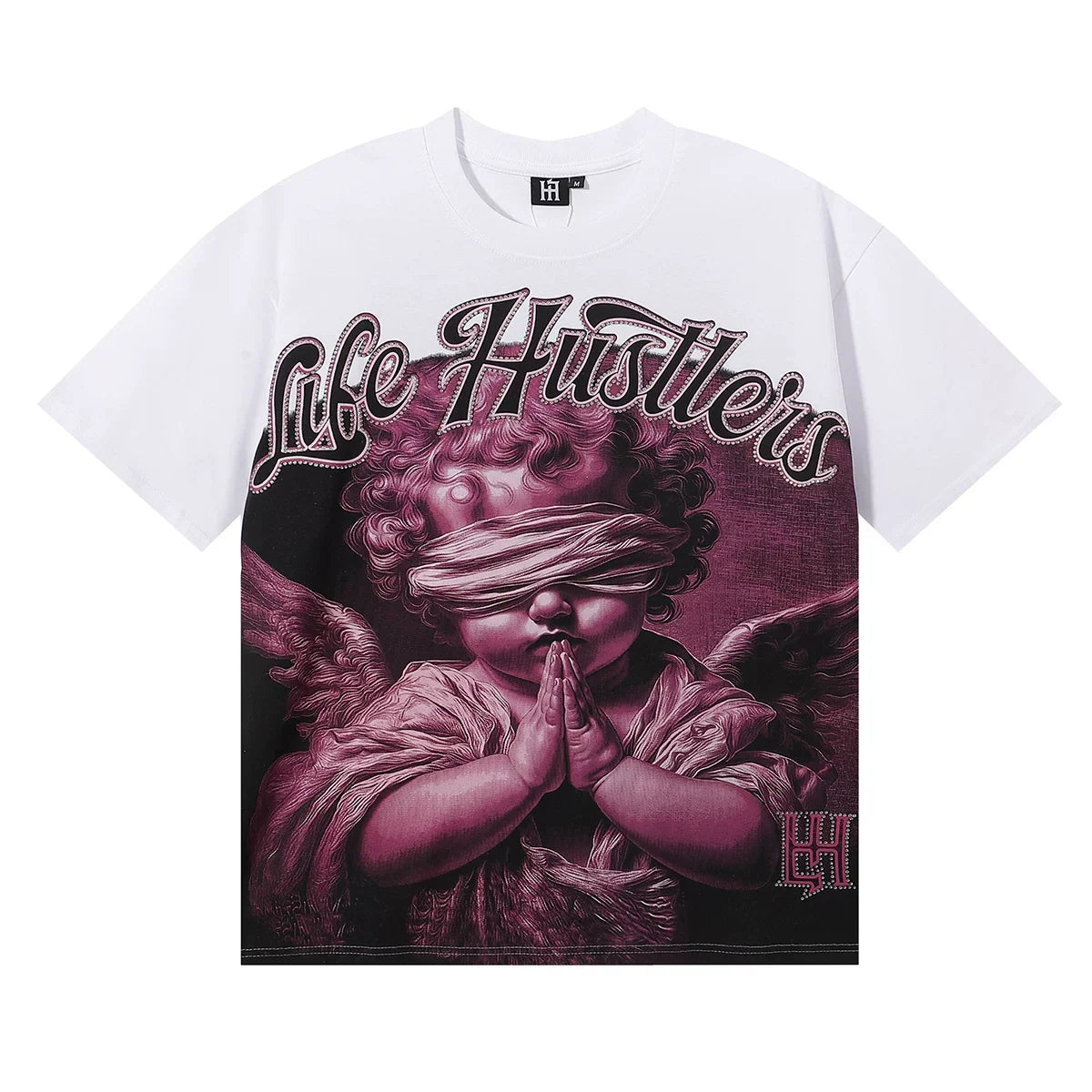 Life Hustlers Blindfolded Cherub Graphic Tee - White (Purple Edition)