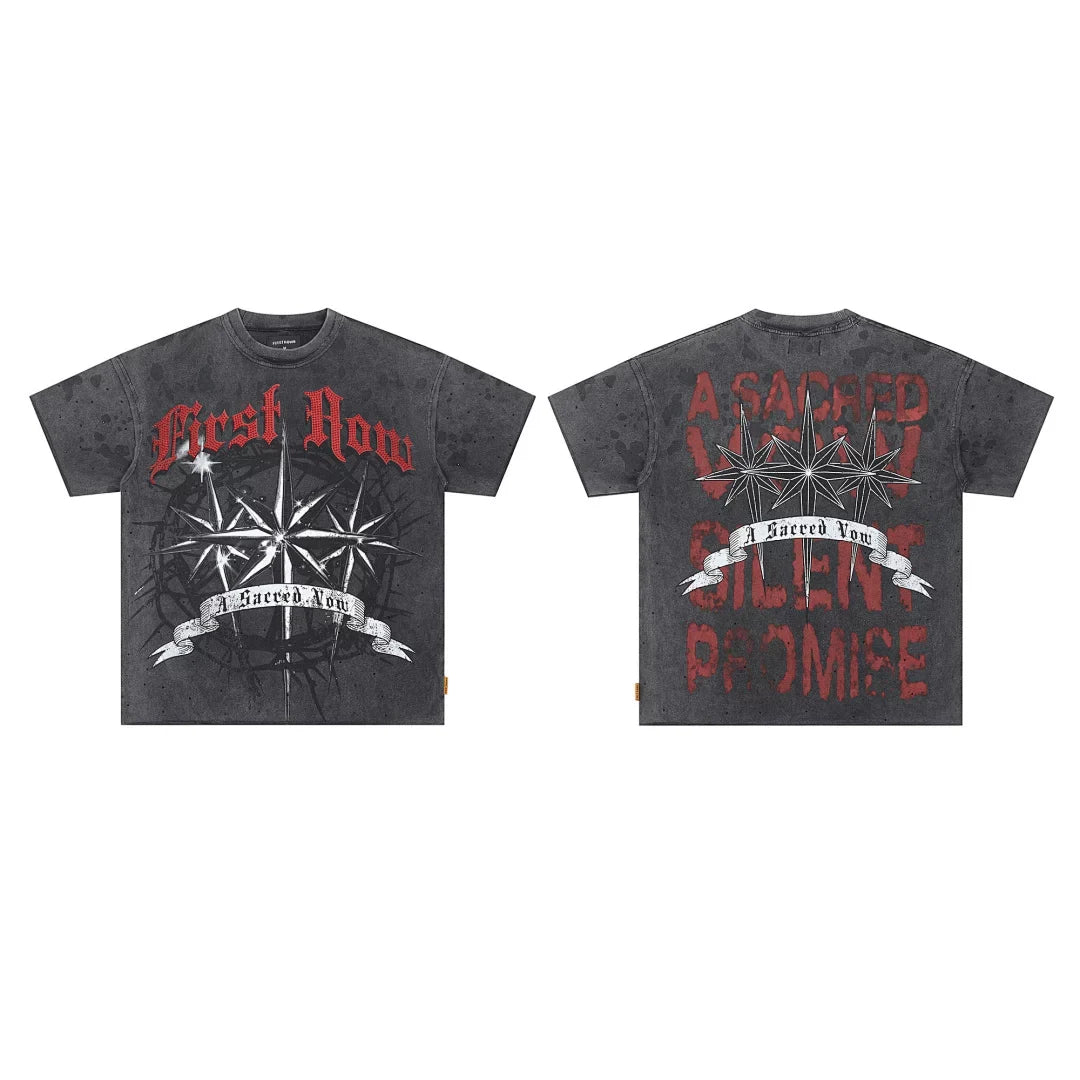 First Row “A Sacred Vow” Compass & Star Graphic Vintage Tee
