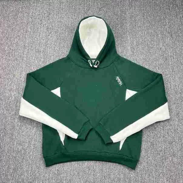 Mertra Contrast Colorblock Fleece Hoodie - Forest Green/White